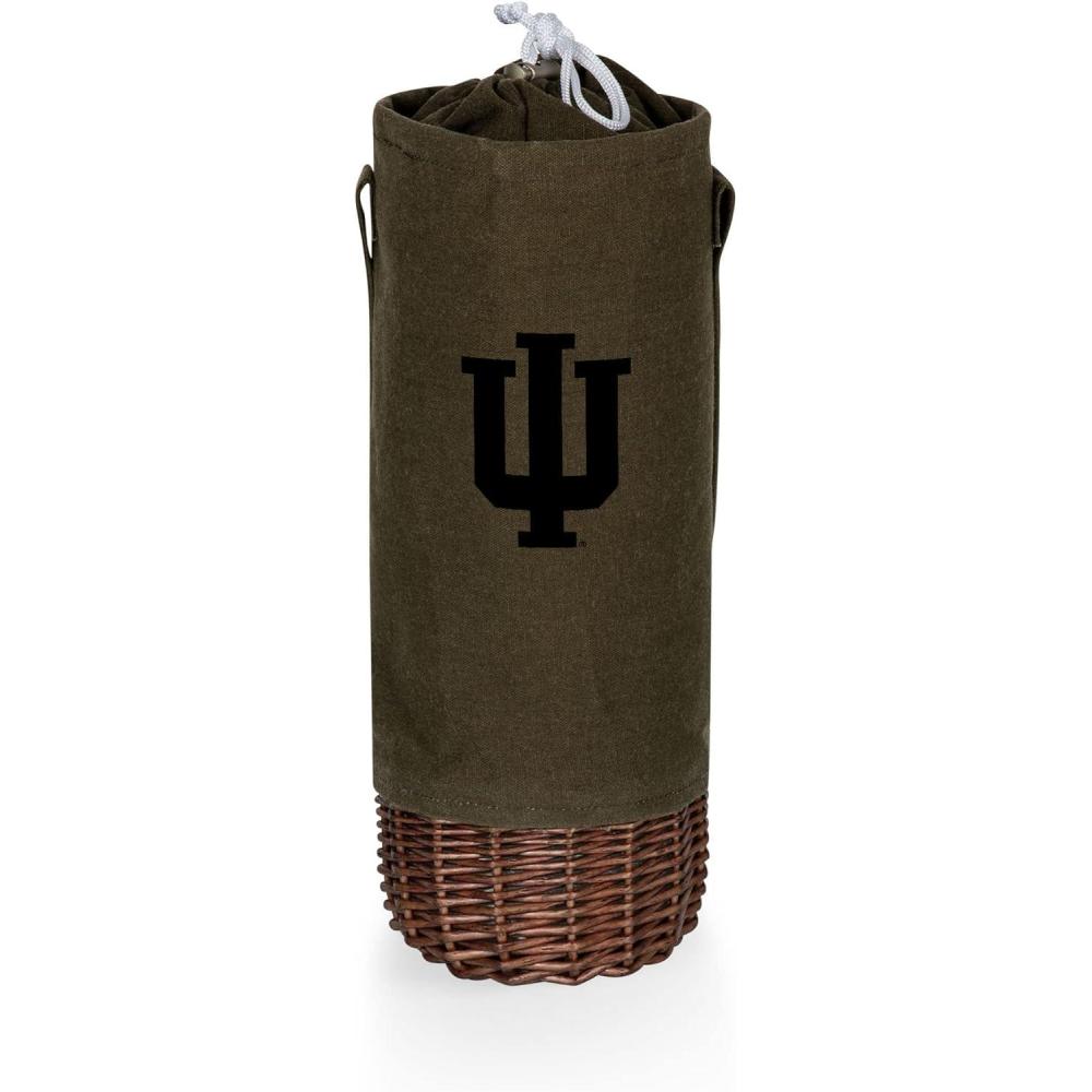 imagePICNIC TIME NCAA Malbec Insulated Canvas and Willow Wine Bottle Basket Wine Tote Wine Gift Bag Khaki Green with Beige AccentsIndiana Hoosiers