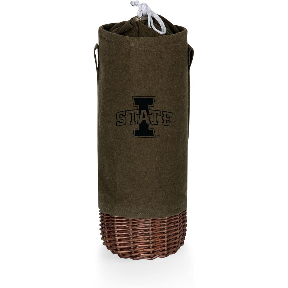 imagePICNIC TIME NCAA Malbec Insulated Canvas and Willow Wine Bottle Basket Wine Tote Wine Gift Bag Khaki Green with Beige AccentsIowa State Cyclones