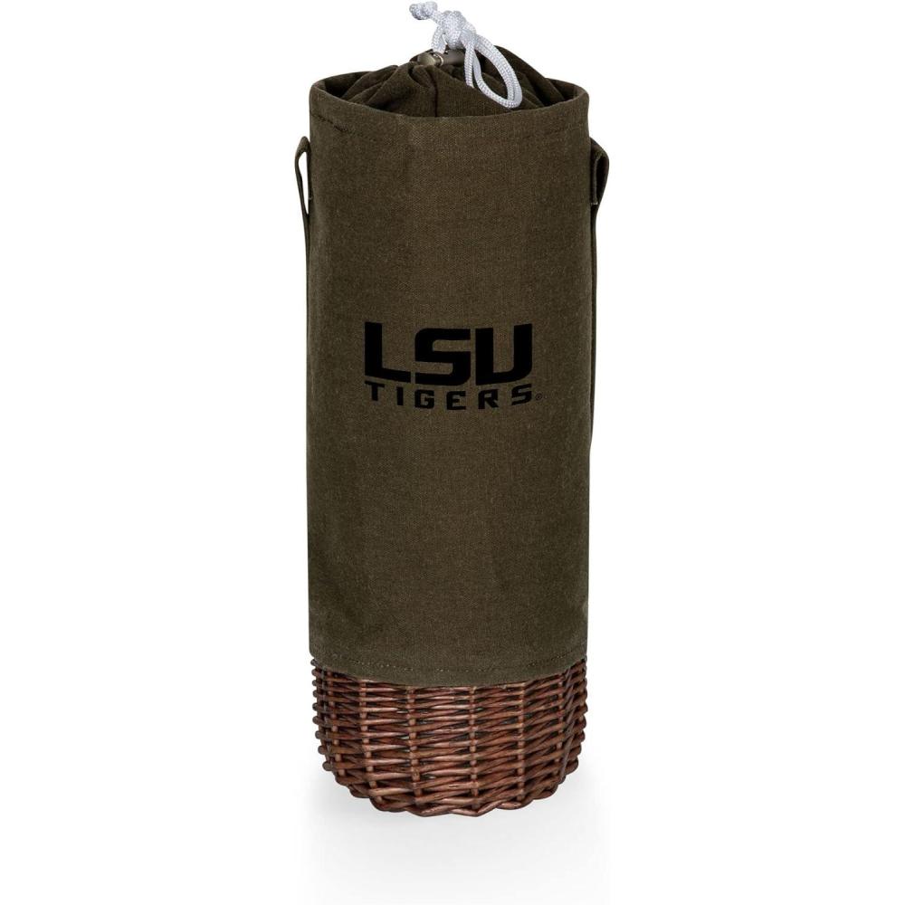 imagePICNIC TIME NCAA Malbec Insulated Canvas and Willow Wine Bottle Basket Wine Tote Wine Gift Bag Khaki Green with Beige AccentsLSU Tigers
