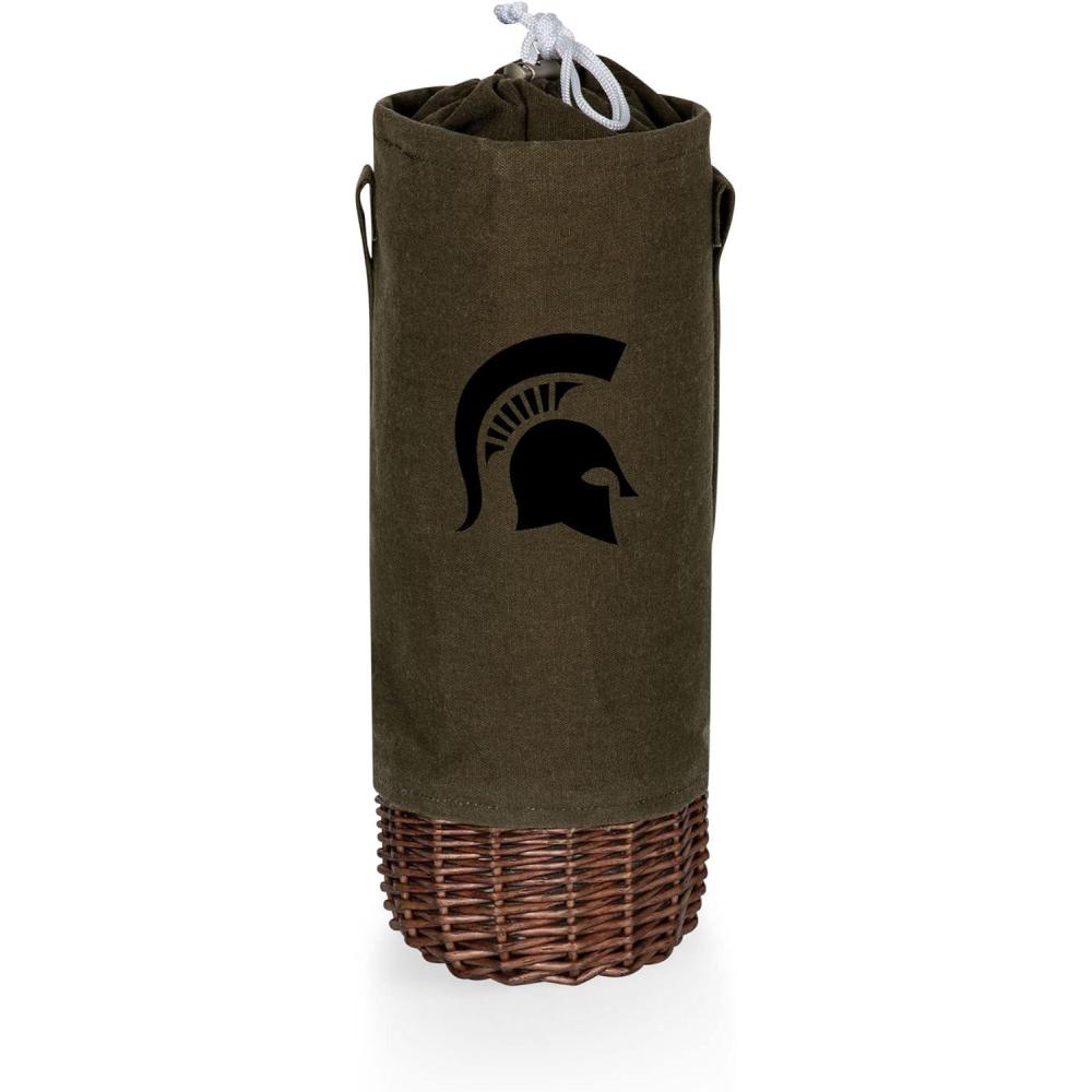 imagePICNIC TIME NCAA Malbec Insulated Canvas and Willow Wine Bottle Basket Wine Tote Wine Gift Bag Khaki Green with Beige AccentsMichigan State Spartans