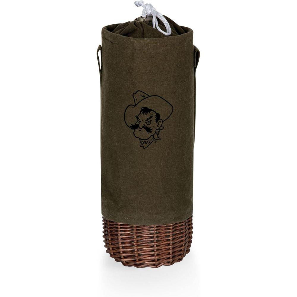 imagePICNIC TIME NCAA Malbec Insulated Canvas and Willow Wine Bottle Basket Wine Tote Wine Gift Bag Khaki Green with Beige AccentsOklahoma State Cowboys
