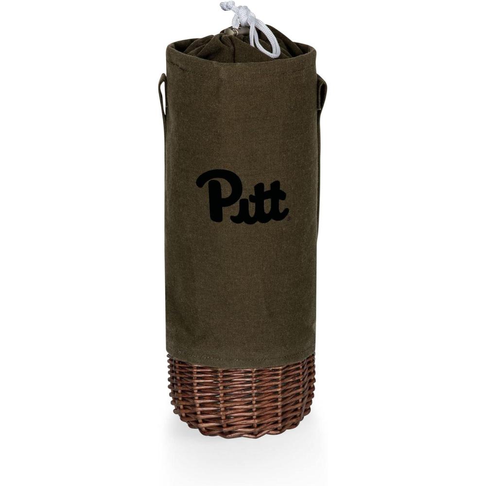 imagePICNIC TIME NCAA Malbec Insulated Canvas and Willow Wine Bottle Basket Wine Tote Wine Gift Bag Khaki Green with Beige AccentsPittsburgh Panthers