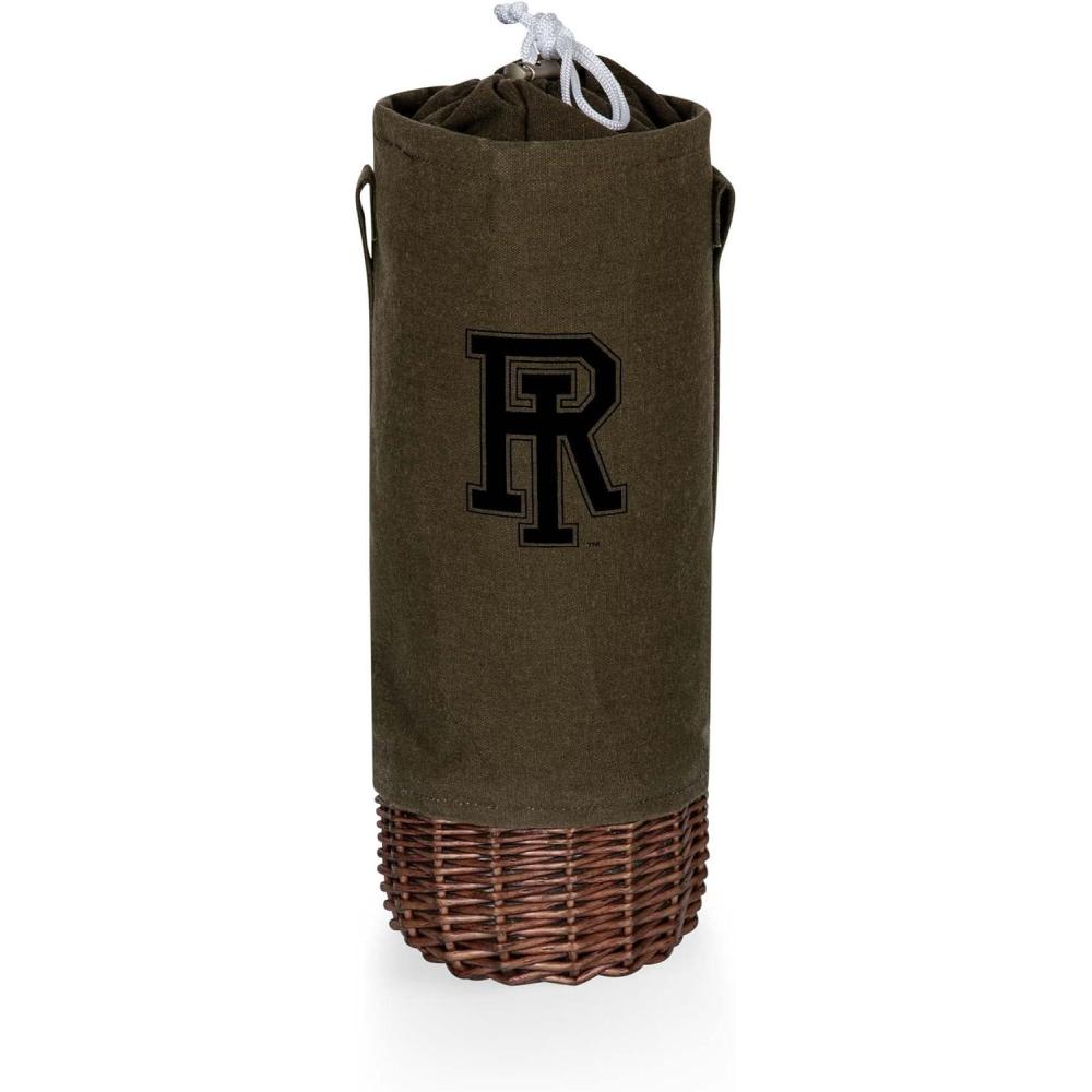 imagePICNIC TIME NCAA Malbec Insulated Canvas and Willow Wine Bottle Basket Wine Tote Wine Gift Bag Khaki Green with Beige AccentsRhode Island Rams