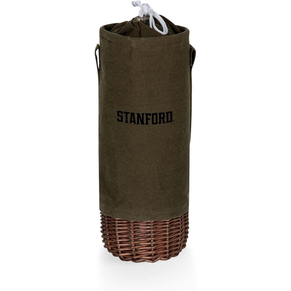 imagePICNIC TIME NCAA Malbec Insulated Canvas and Willow Wine Bottle Basket Wine Tote Wine Gift Bag Khaki Green with Beige AccentsStanford Cardinal