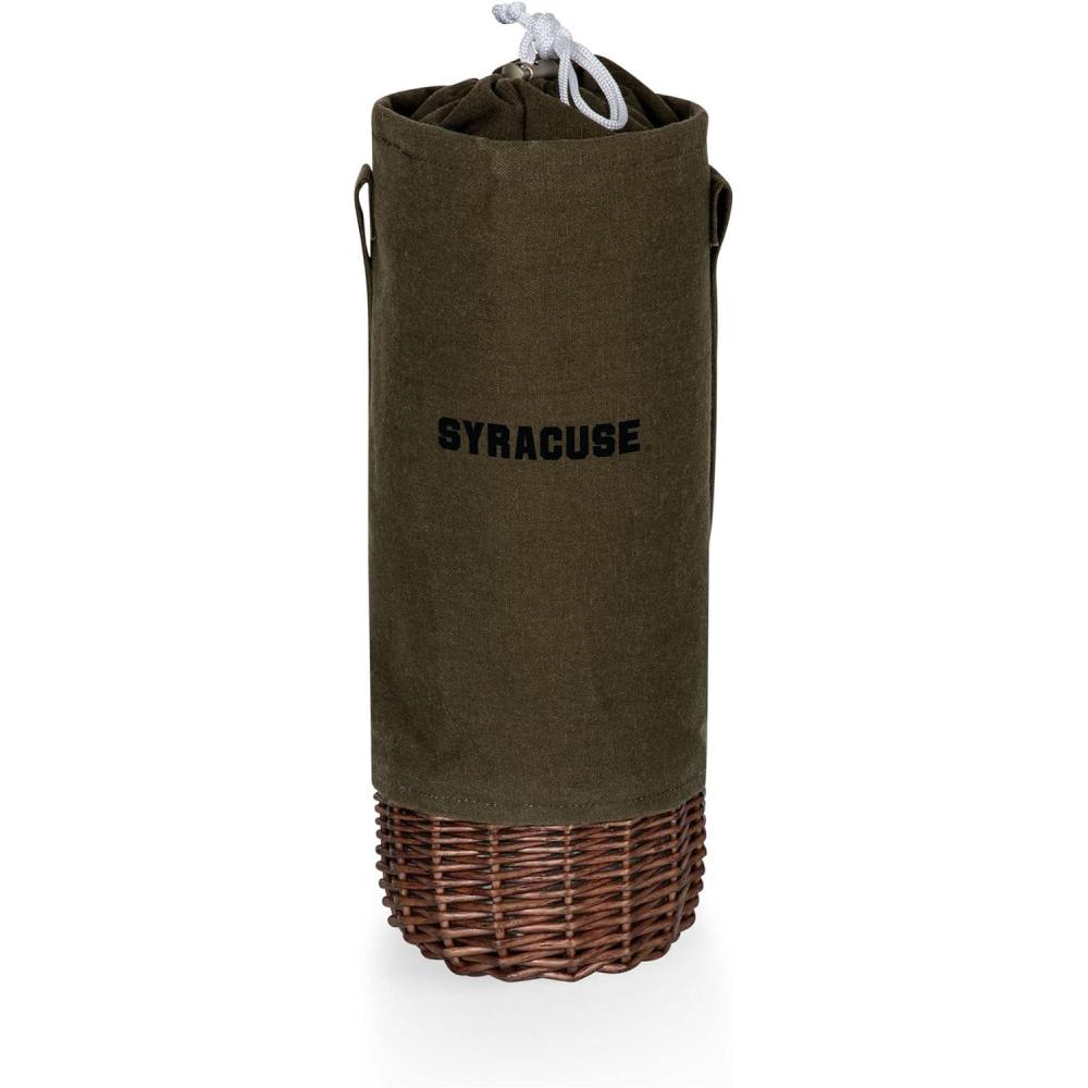 imagePICNIC TIME NCAA Malbec Insulated Canvas and Willow Wine Bottle Basket Wine Tote Wine Gift Bag Khaki Green with Beige AccentsSyracuse Orange