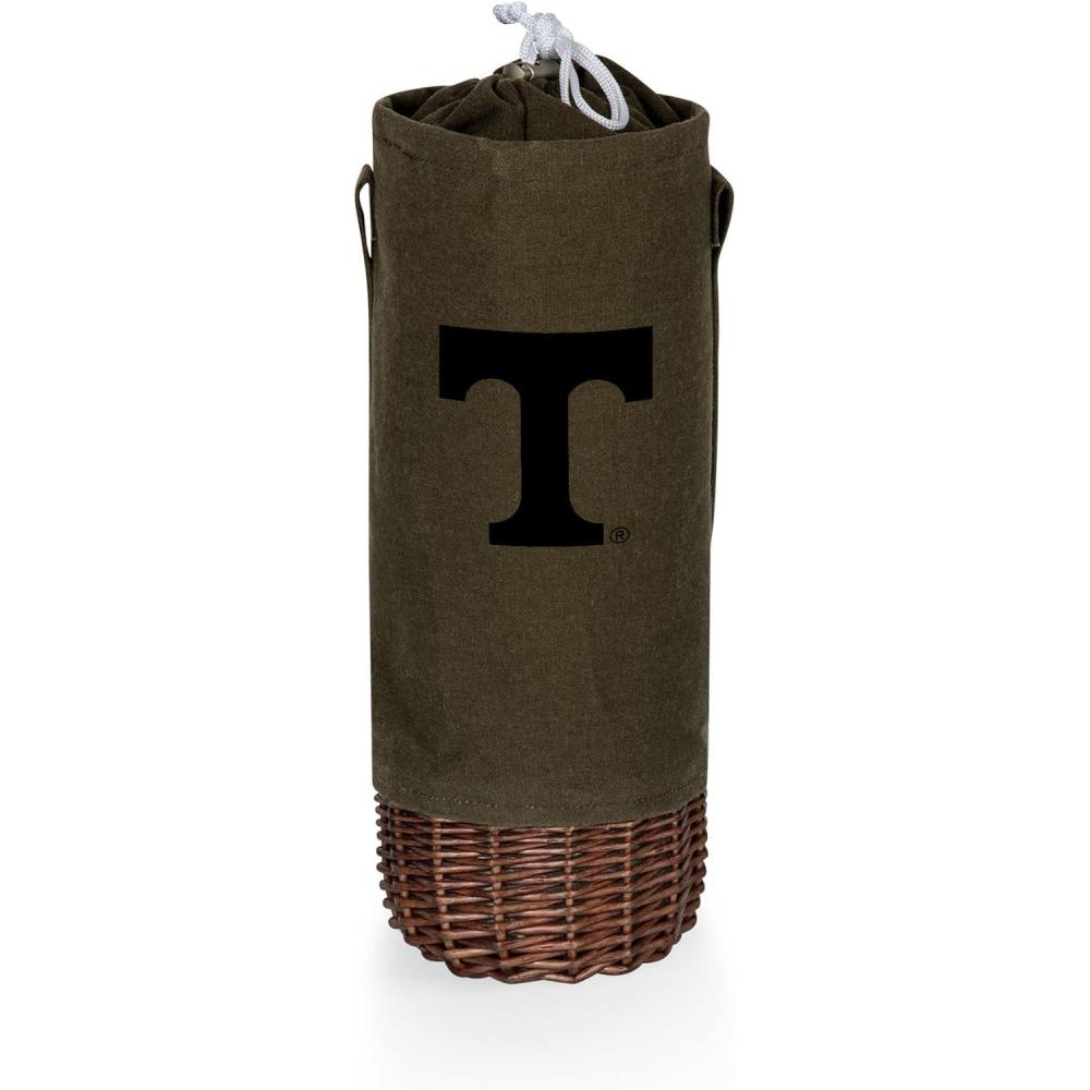 imagePICNIC TIME NCAA Malbec Insulated Canvas and Willow Wine Bottle Basket Wine Tote Wine Gift Bag Khaki Green with Beige AccentsTennessee Volunteers