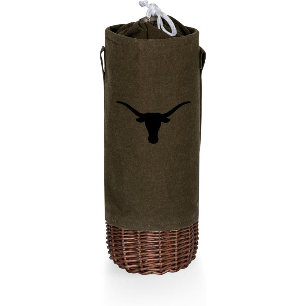 imagePICNIC TIME NCAA Malbec Insulated Canvas and Willow Wine Bottle Basket Wine Tote Wine Gift Bag Khaki Green with Beige AccentsTexas Longhorns