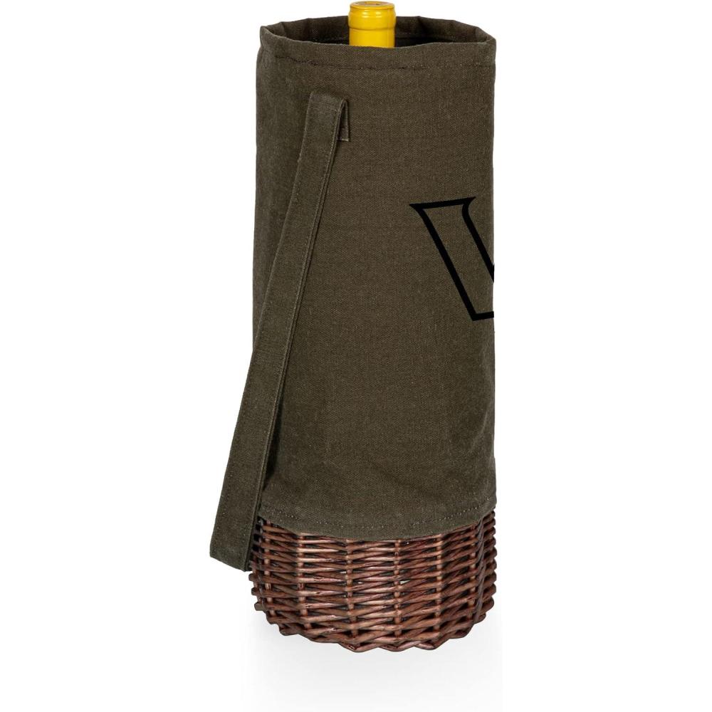 imagePICNIC TIME NCAA Malbec Insulated Canvas and Willow Wine Bottle Basket Wine Tote Wine Gift Bag Khaki Green with Beige AccentsVanderbilt Commodores