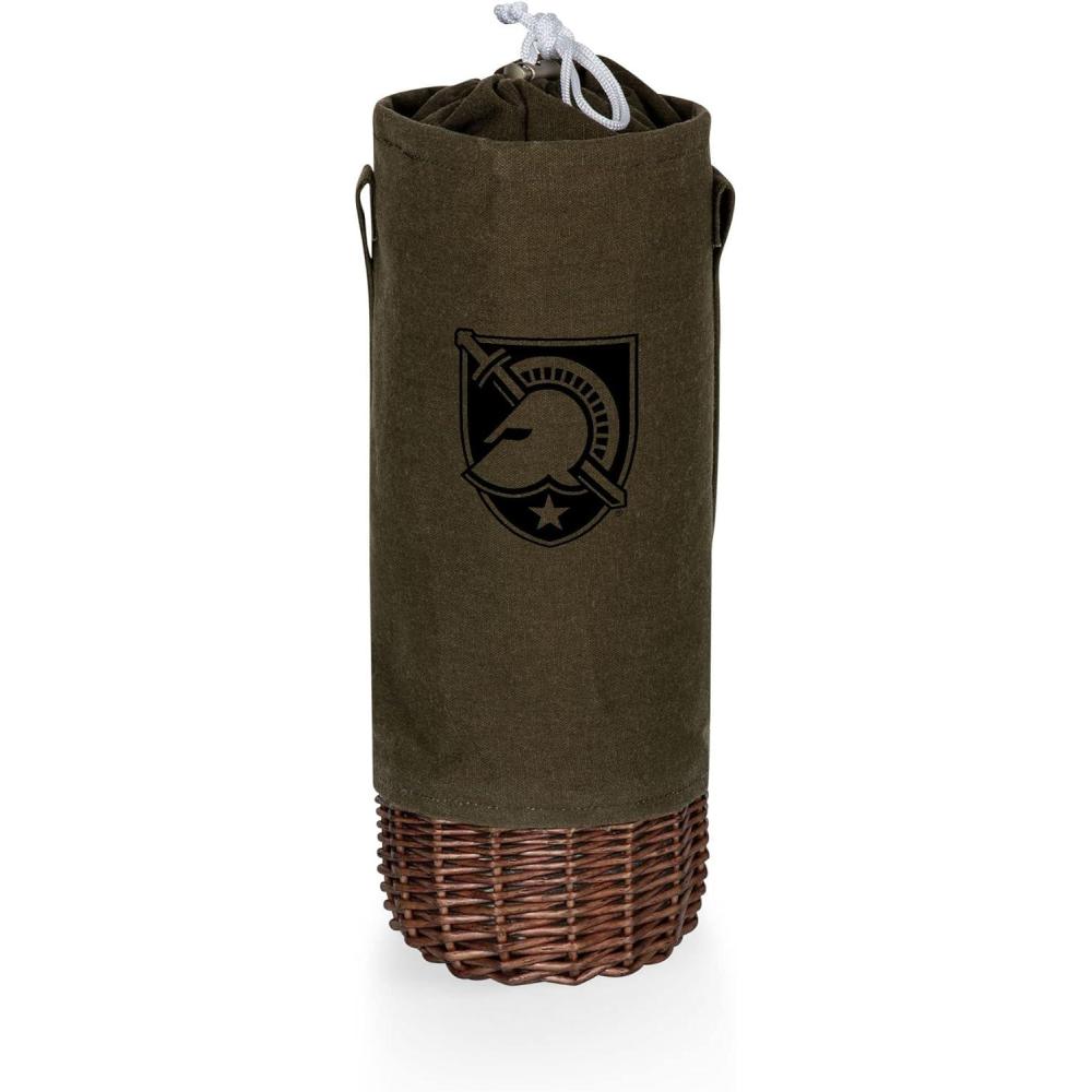 imagePICNIC TIME NCAA Malbec Insulated Canvas and Willow Wine Bottle Basket Wine Tote Wine Gift Bag Khaki Green with Beige AccentsWest Point Black Knights
