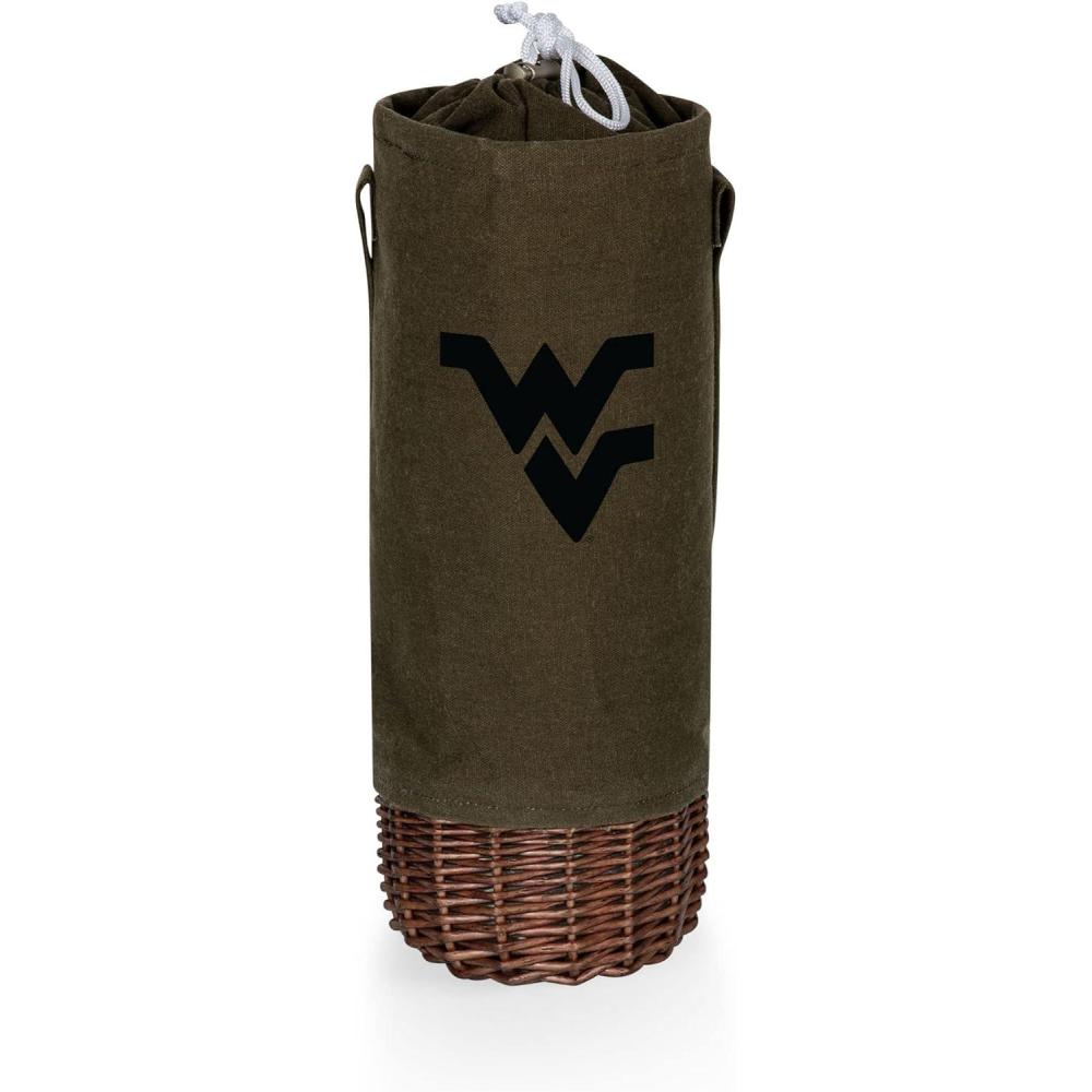 imagePICNIC TIME NCAA Malbec Insulated Canvas and Willow Wine Bottle Basket Wine Tote Wine Gift Bag Khaki Green with Beige AccentsWest Virginia Mountaineers