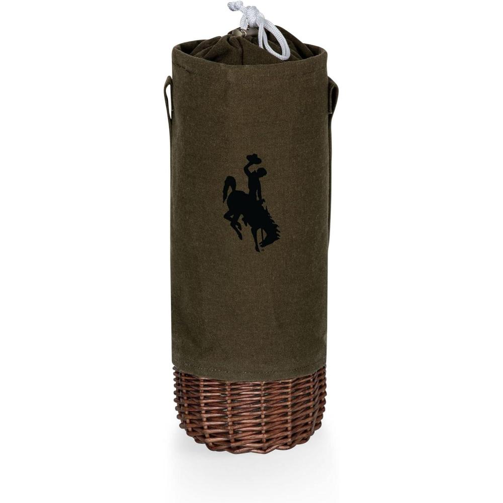 imagePICNIC TIME NCAA Malbec Insulated Canvas and Willow Wine Bottle Basket Wine Tote Wine Gift Bag Khaki Green with Beige AccentsWyoming Cowboys