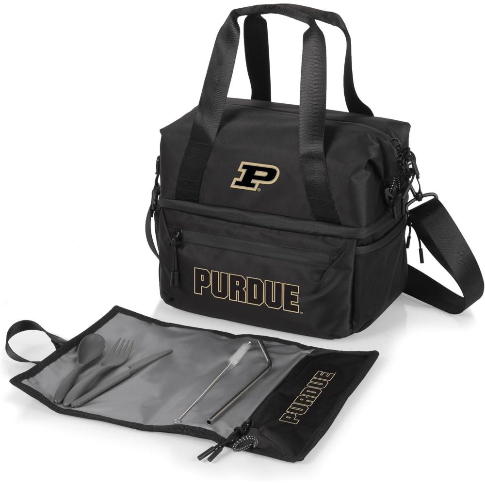 imagePICNIC TIME NCAA Oklahoma Sooners Tarana Lunch Bag Cooler with Utensils Made from Recycled Material Lunch Box with Picnic Set Upcycled Lunch Cooler Bag Carbon BlackPurdue Boilermakers
