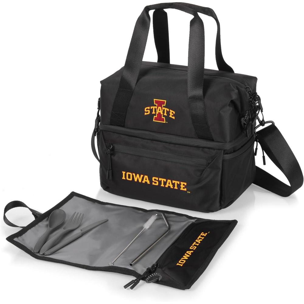 imagePICNIC TIME NCAA Oklahoma Sooners Tarana Lunch Bag Cooler with Utensils Made from Recycled Material Lunch Box with Picnic Set Upcycled Lunch Cooler Bag Carbon BlackIowa State Cyclones