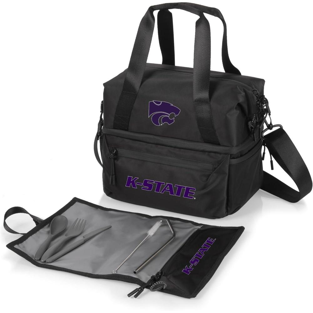 imagePICNIC TIME NCAA Oklahoma Sooners Tarana Lunch Bag Cooler with Utensils Made from Recycled Material Lunch Box with Picnic Set Upcycled Lunch Cooler Bag Carbon BlackKansas State Wildcats