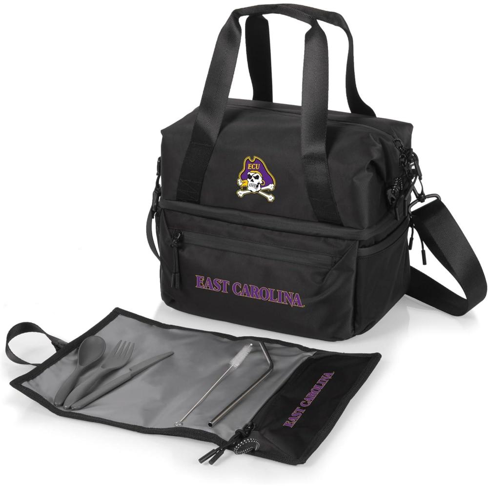imagePICNIC TIME NCAA Oklahoma Sooners Tarana Lunch Bag Cooler with Utensils Made from Recycled Material Lunch Box with Picnic Set Upcycled Lunch Cooler Bag Carbon BlackEast Carolina Pirates