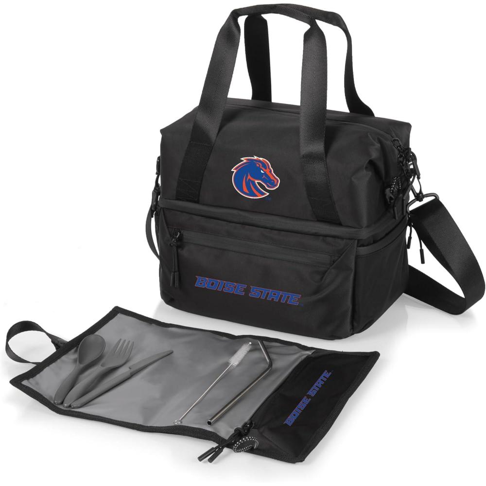 imagePICNIC TIME NCAA Oklahoma Sooners Tarana Lunch Bag Cooler with Utensils Made from Recycled Material Lunch Box with Picnic Set Upcycled Lunch Cooler Bag Carbon BlackBoise State Broncos