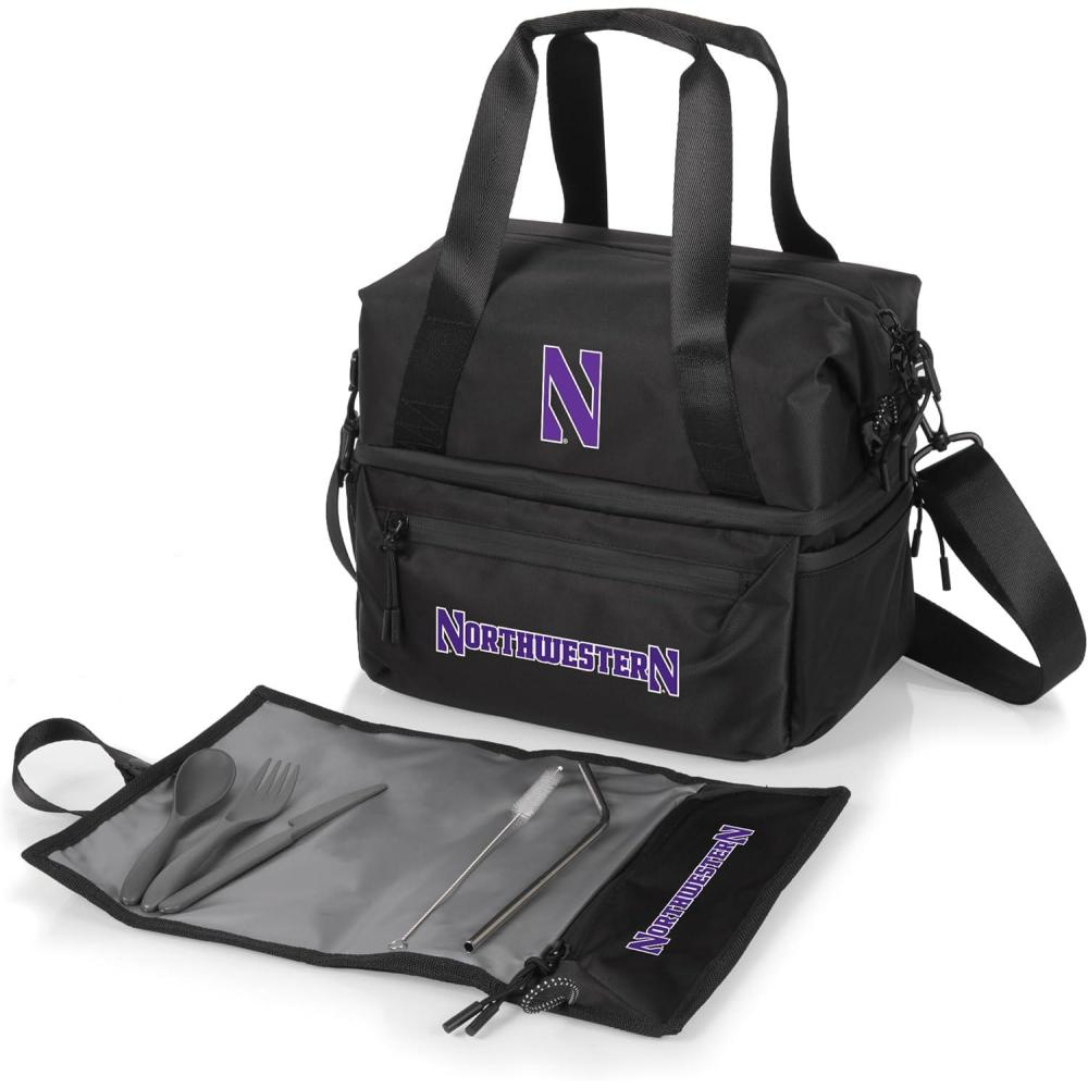 imagePICNIC TIME NCAA Oklahoma Sooners Tarana Lunch Bag Cooler with Utensils Made from Recycled Material Lunch Box with Picnic Set Upcycled Lunch Cooler Bag Carbon BlackNorthwestern Wildcats