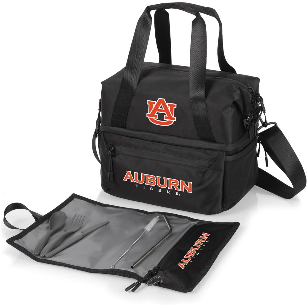 imagePICNIC TIME NCAA Oklahoma Sooners Tarana Lunch Bag Cooler with Utensils Made from Recycled Material Lunch Box with Picnic Set Upcycled Lunch Cooler Bag Carbon BlackAuburn Tigers