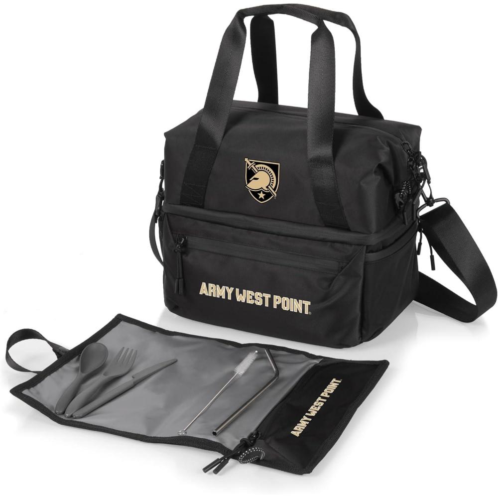imagePICNIC TIME NCAA Oklahoma Sooners Tarana Lunch Bag Cooler with Utensils Made from Recycled Material Lunch Box with Picnic Set Upcycled Lunch Cooler Bag Carbon BlackWest Point Black Knights