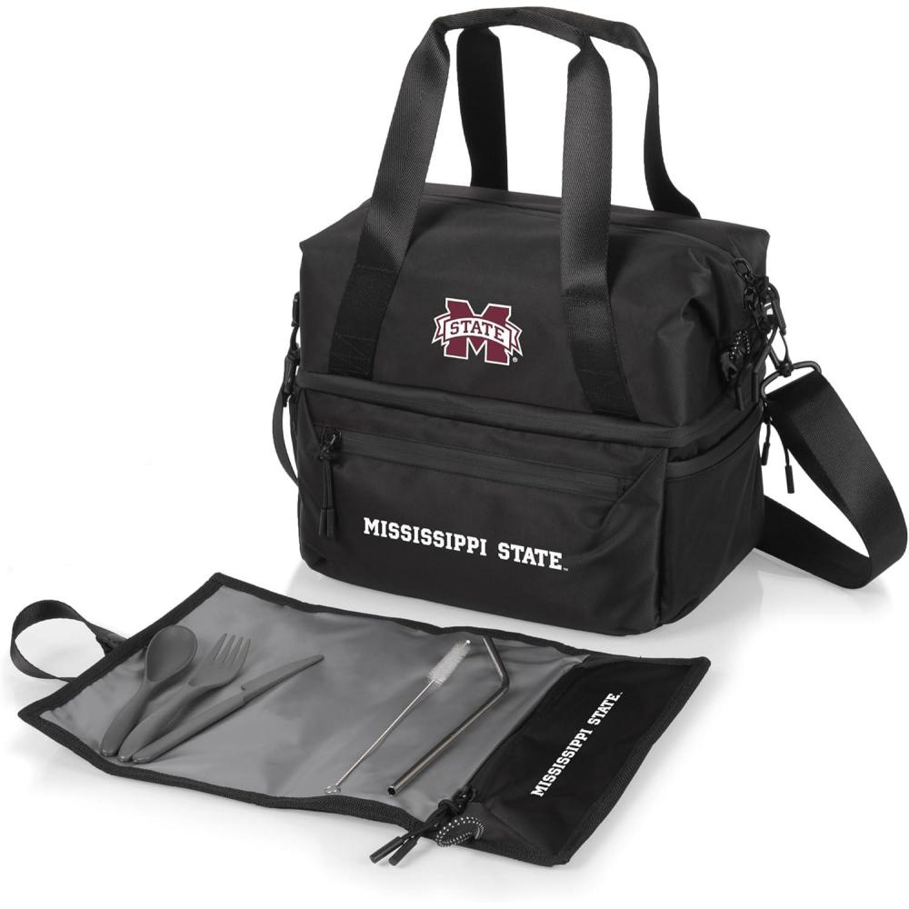 imagePICNIC TIME NCAA Oklahoma Sooners Tarana Lunch Bag Cooler with Utensils Made from Recycled Material Lunch Box with Picnic Set Upcycled Lunch Cooler Bag Carbon BlackMississippi State Bulldogs