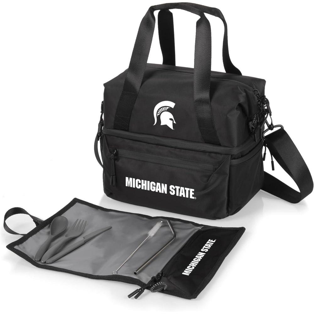 imagePICNIC TIME NCAA Oklahoma Sooners Tarana Lunch Bag Cooler with Utensils Made from Recycled Material Lunch Box with Picnic Set Upcycled Lunch Cooler Bag Carbon BlackMichigan State Spartans