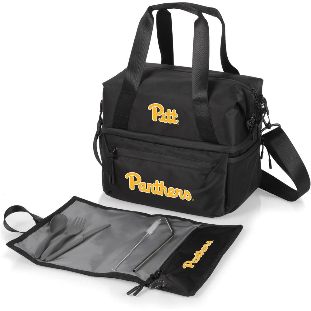 imagePICNIC TIME NCAA Oklahoma Sooners Tarana Lunch Bag Cooler with Utensils Made from Recycled Material Lunch Box with Picnic Set Upcycled Lunch Cooler Bag Carbon BlackPittsburgh Panthers