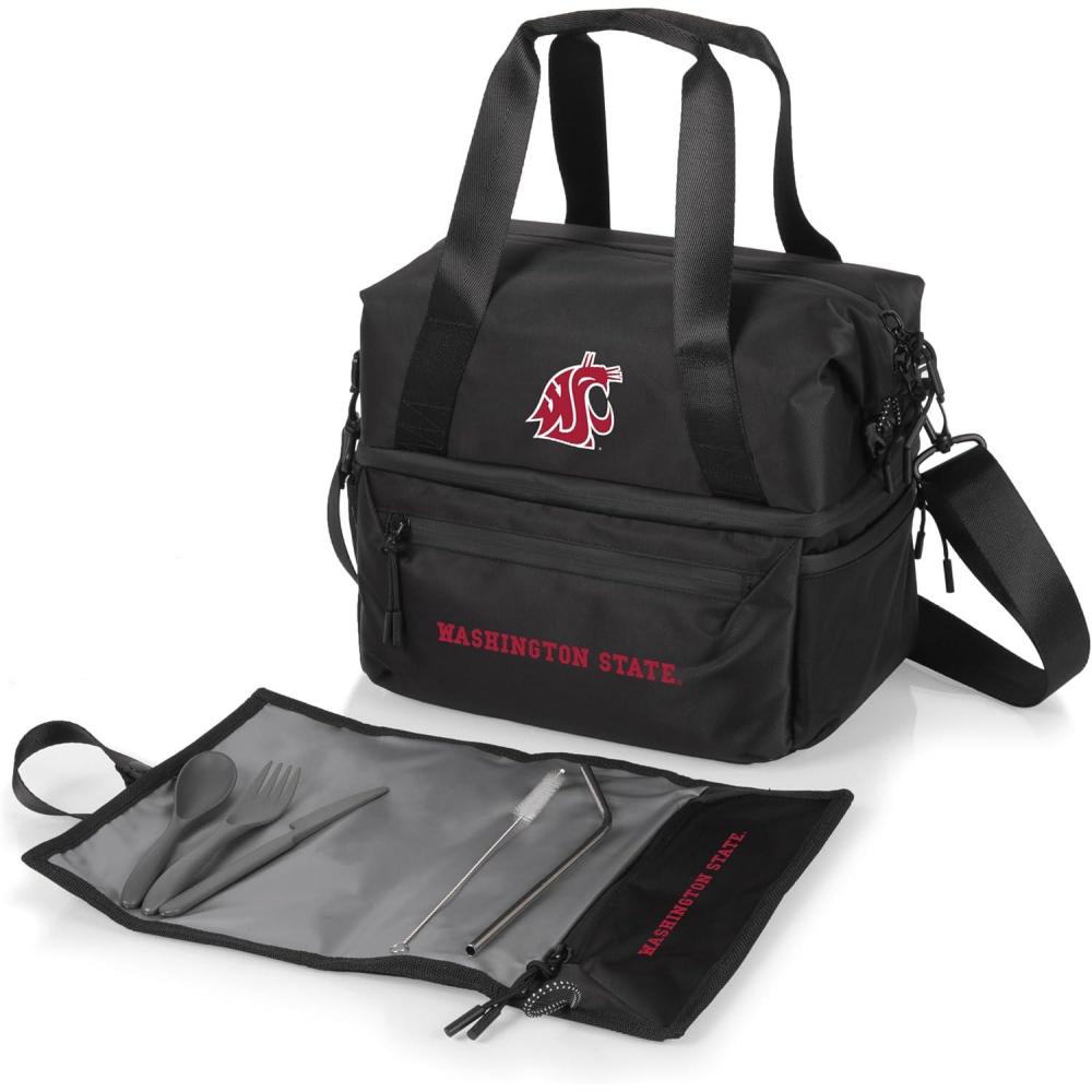 imagePICNIC TIME NCAA Oklahoma Sooners Tarana Lunch Bag Cooler with Utensils Made from Recycled Material Lunch Box with Picnic Set Upcycled Lunch Cooler Bag Carbon BlackWashington State Cougars