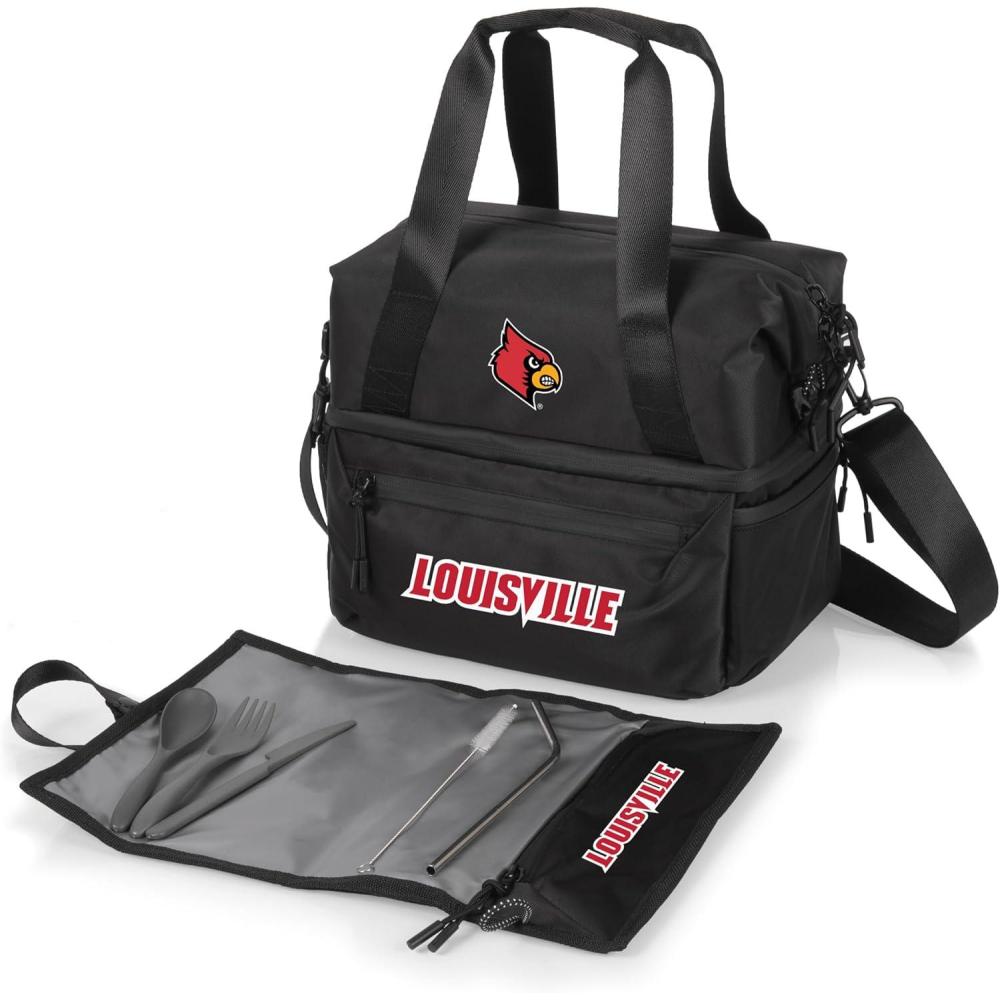 imagePICNIC TIME NCAA Oklahoma Sooners Tarana Lunch Bag Cooler with Utensils Made from Recycled Material Lunch Box with Picnic Set Upcycled Lunch Cooler Bag Carbon BlackLouisville Cardinals