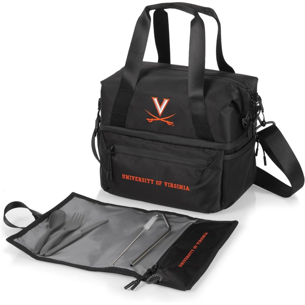 imagePICNIC TIME NCAA Oklahoma Sooners Tarana Lunch Bag Cooler with Utensils Made from Recycled Material Lunch Box with Picnic Set Upcycled Lunch Cooler Bag Carbon BlackVirginia Cavaliers