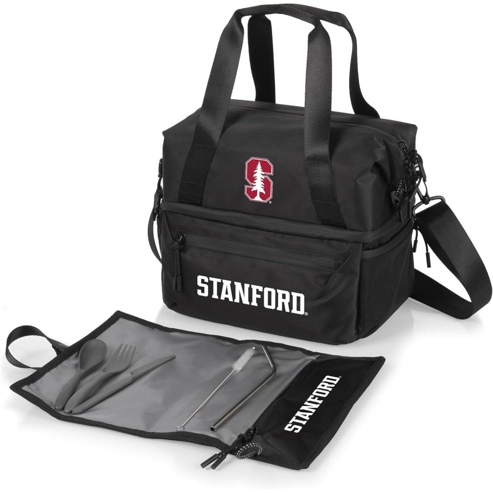 imagePICNIC TIME NCAA Oklahoma Sooners Tarana Lunch Bag Cooler with Utensils Made from Recycled Material Lunch Box with Picnic Set Upcycled Lunch Cooler Bag Carbon BlackStanford Cardinal
