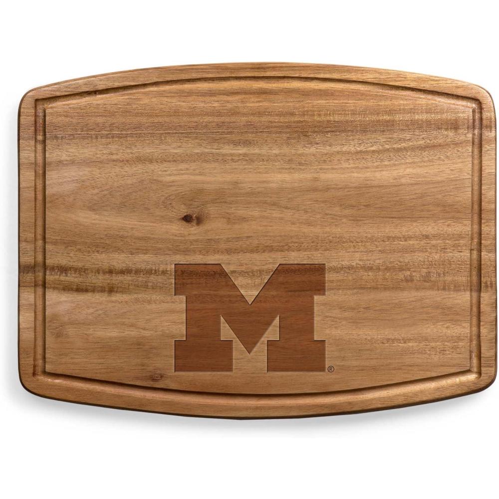imagePICNIC TIME NCAA Ovale Acacia Cutting Board Charcuterie Board Set with Juice Groove for SpillS Wood Serving Platte Acacia WoodMichigan Wolverines