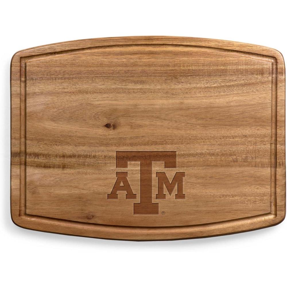 imagePICNIC TIME NCAA Ovale Acacia Cutting Board Charcuterie Board Set with Juice Groove for SpillS Wood Serving Platte Acacia WoodTexas AM Aggies