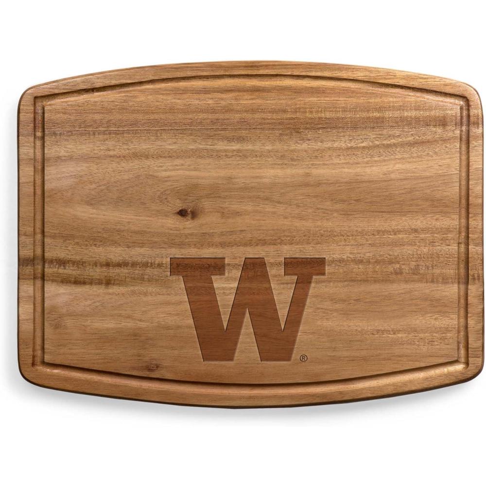 imagePICNIC TIME NCAA Ovale Acacia Cutting Board Charcuterie Board Set with Juice Groove for SpillS Wood Serving Platte Acacia WoodWashington Huskies