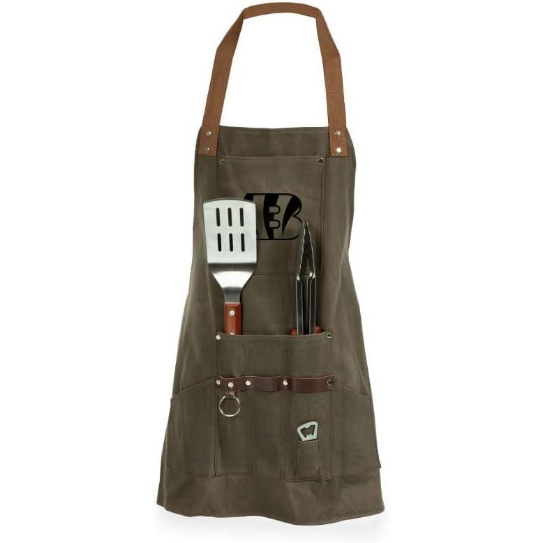 imagePICNIC TIME NFL BBQ Apron with Tools ampamp Bottle Opener Khaki Green with Beige AccentsCincinnati Bengals