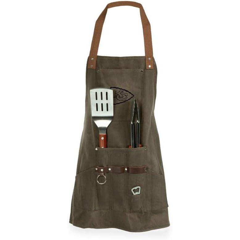 imagePICNIC TIME NFL BBQ Apron with Tools ampamp Bottle Opener Khaki Green with Beige AccentsKansas City Chiefs