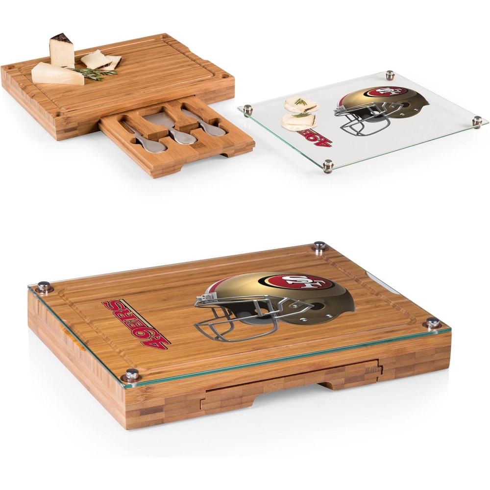 imagePICNIC TIME NFL Concerto Glass Top Cheese Board and Knife Set Charcuterie Board Set Glass Top Cutting Board BambooSan Francisco 49ers