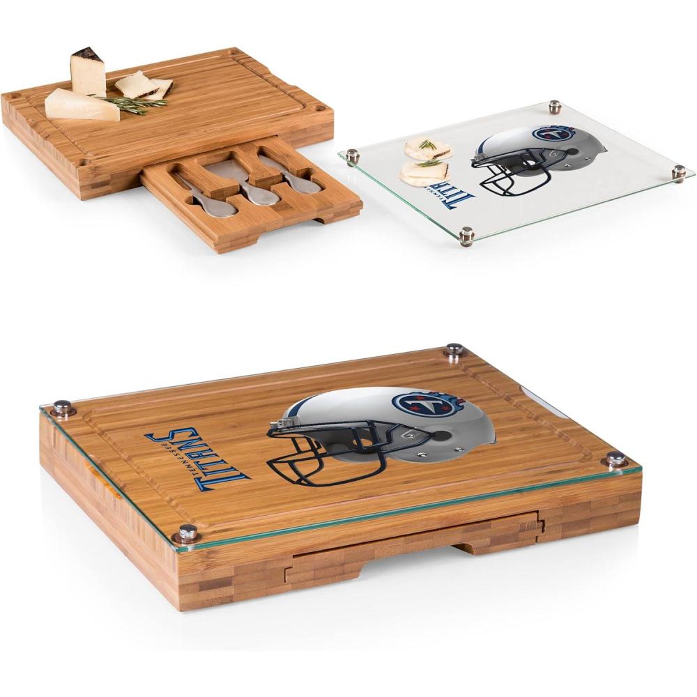 imagePICNIC TIME NFL Concerto Glass Top Cheese Board and Knife Set  Charcuterie Board Set  Glass Top Cutting Board BambooTennessee Titans