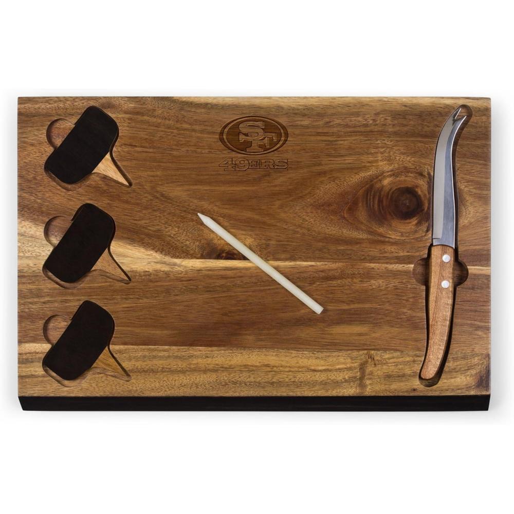 imagePICNIC TIME NFL Delio Cheese Board and Knife Set Charcuterie Board Set Acacia Wood Cutting Board with Cheese Knife and MarkersSan Francisco 49ers