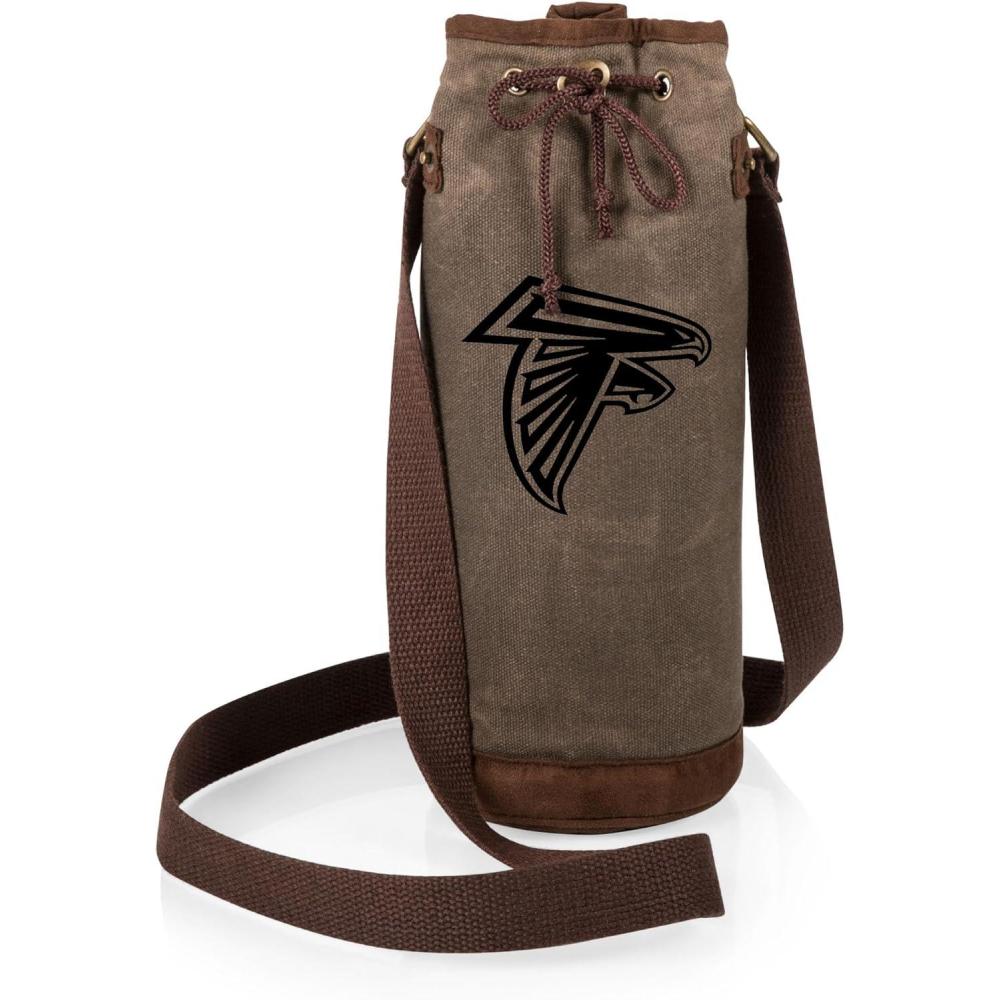 imagePICNIC TIME NFL Distressed Waxed Canvas Wine Tote Single Bottle Insulated Bag Bottle Carrier Wine Gift Bag Khaki GreenAtlanta Falcons