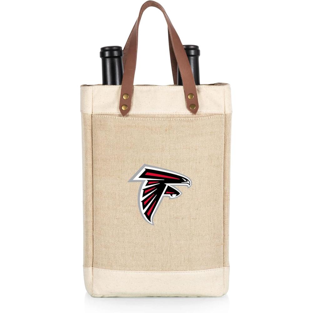 imagePICNIC TIME NFL Pinot  Jute 2 Bottle Insulated Wine Bag  Wine Tote Bag  Wine Gift Bag BeigeAtlanta Falcons