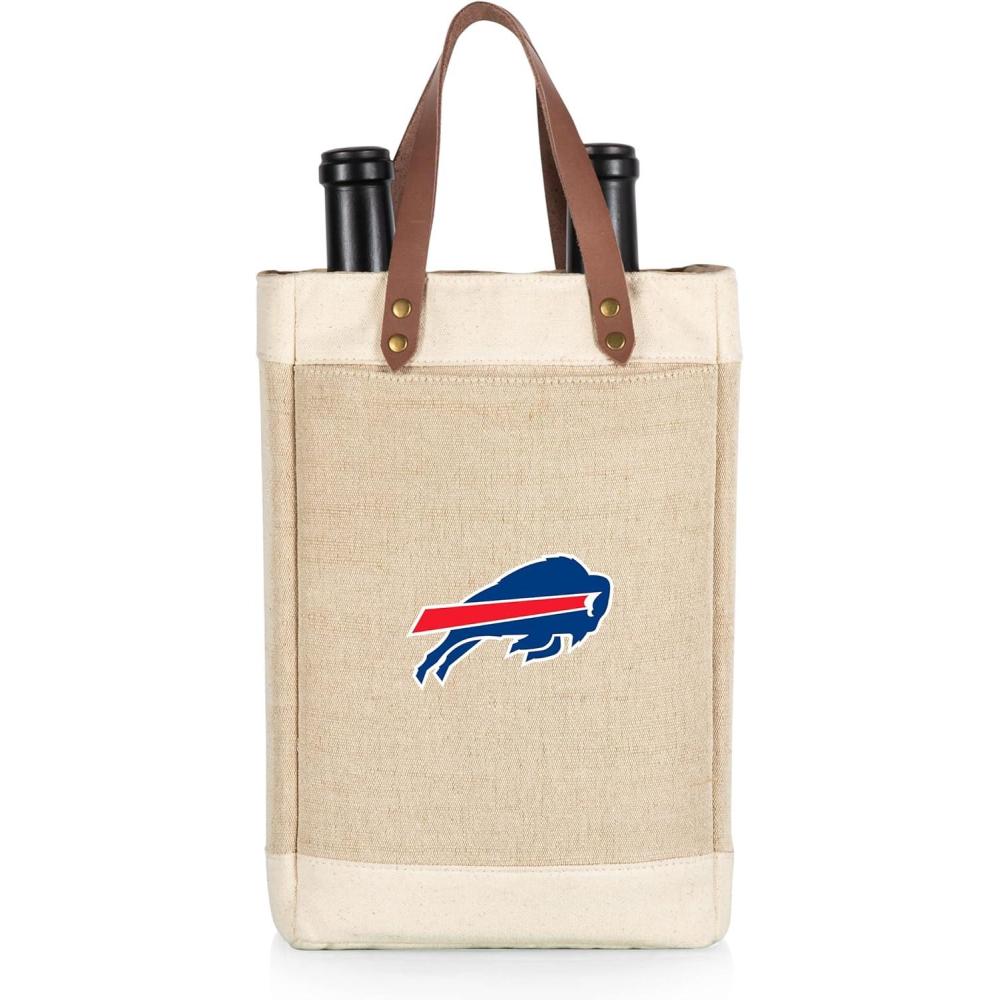 imagePICNIC TIME NFL Pinot Jute 2 Bottle Insulated Wine Bag Wine Tote Bag Wine Gift Bag BeigeBuffalo Bills