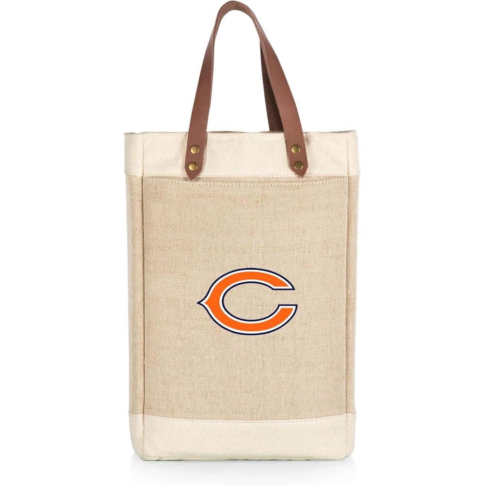 imagePICNIC TIME NFL Pinot Jute 2 Bottle Insulated Wine Bag Wine Tote Bag Wine Gift Bag BeigeChicago Bears