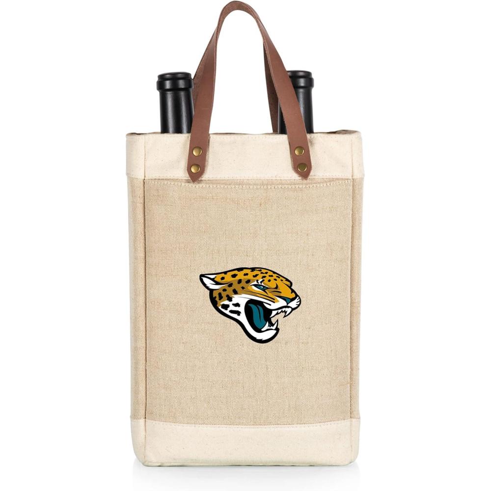imagePICNIC TIME NFL Pinot Jute 2 Bottle Insulated Wine Bag Wine Tote Bag Wine Gift Bag BeigeJacksonville Jaguars