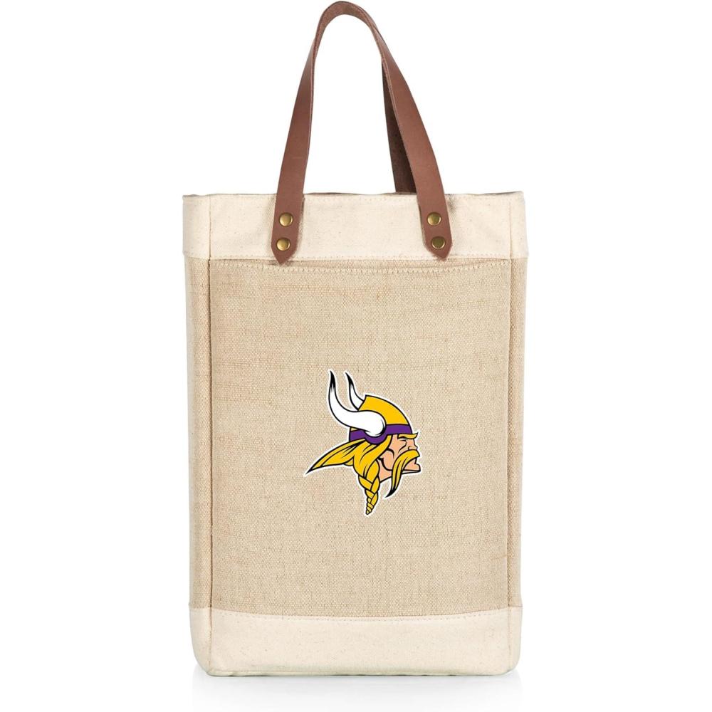 imagePICNIC TIME NFL Pinot Jute 2 Bottle Insulated Wine Bag Wine Tote Bag Wine Gift Bag BeigeMinnesota Vikings