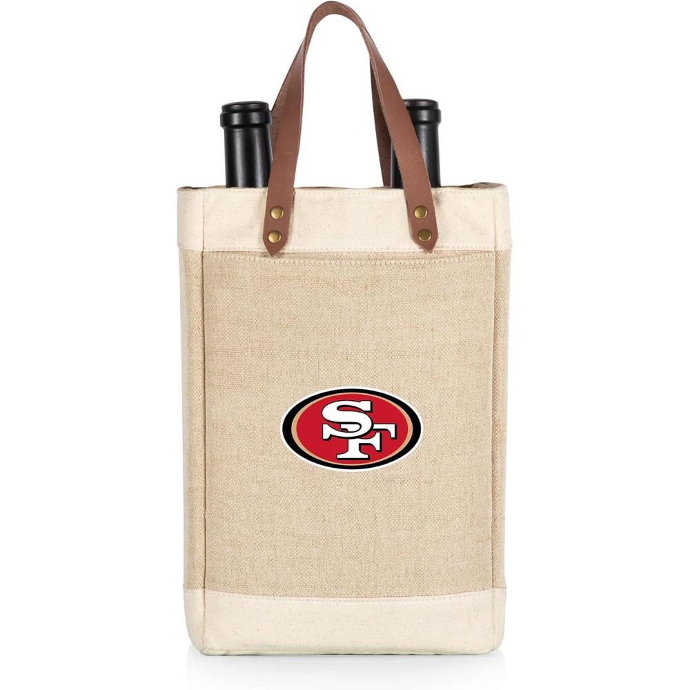 imagePICNIC TIME NFL Pinot Jute 2 Bottle Insulated Wine Bag Wine Tote Bag Wine Gift Bag BeigeSan Francisco 49ers