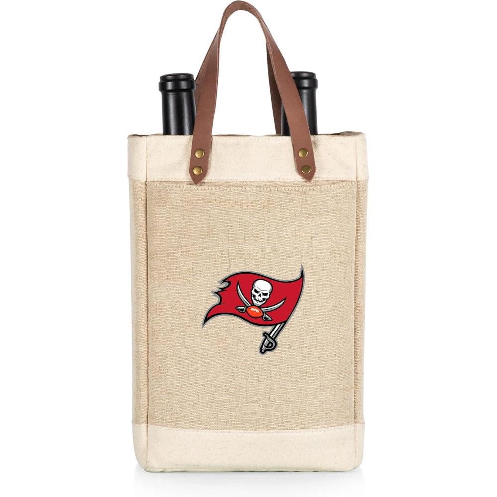 imagePICNIC TIME NFL Pinot  Jute 2 Bottle Insulated Wine Bag  Wine Tote Bag  Wine Gift Bag BeigeTampa Bay Buccaneers