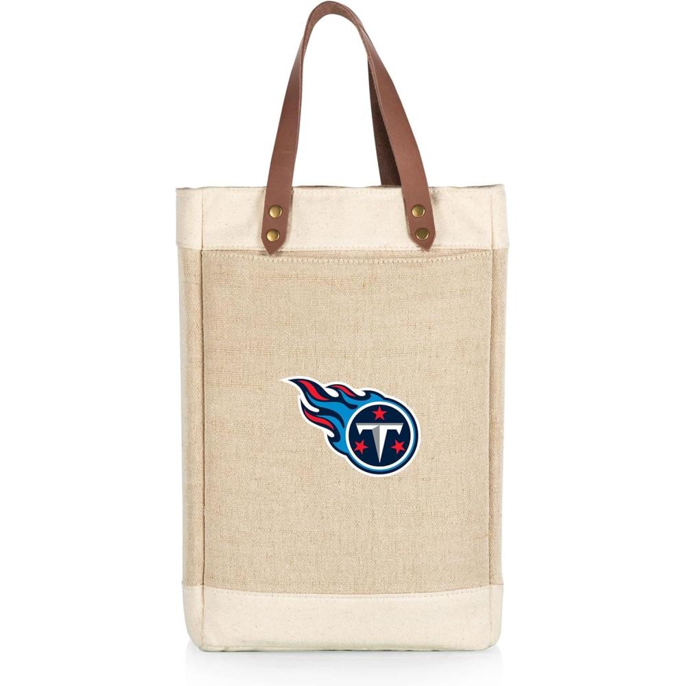 imagePICNIC TIME NFL Pinot  Jute 2 Bottle Insulated Wine Bag  Wine Tote Bag  Wine Gift Bag BeigeTennessee Titans