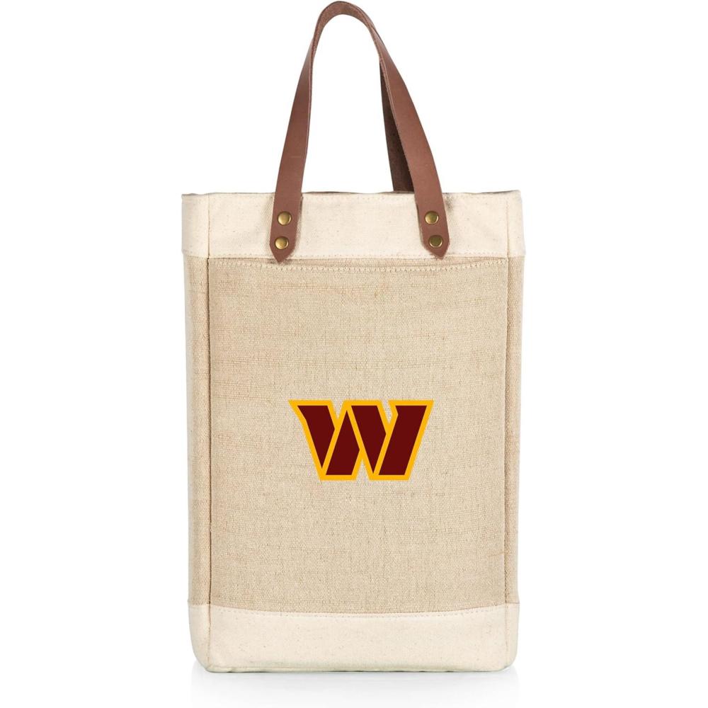 imagePICNIC TIME NFL Pinot Jute 2 Bottle Insulated Wine Bag Wine Tote Bag Wine Gift Bag BeigeWashington Commanders