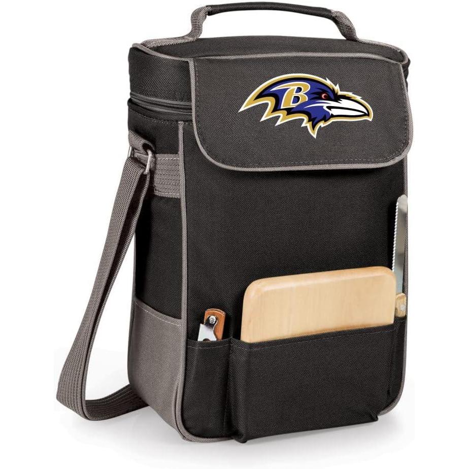 imagePICNIC TIME NFL UnisexAdult NFL Duet Wine and Cheese Tote Bag Insulated Wine Bag with Cheese BoardBlack