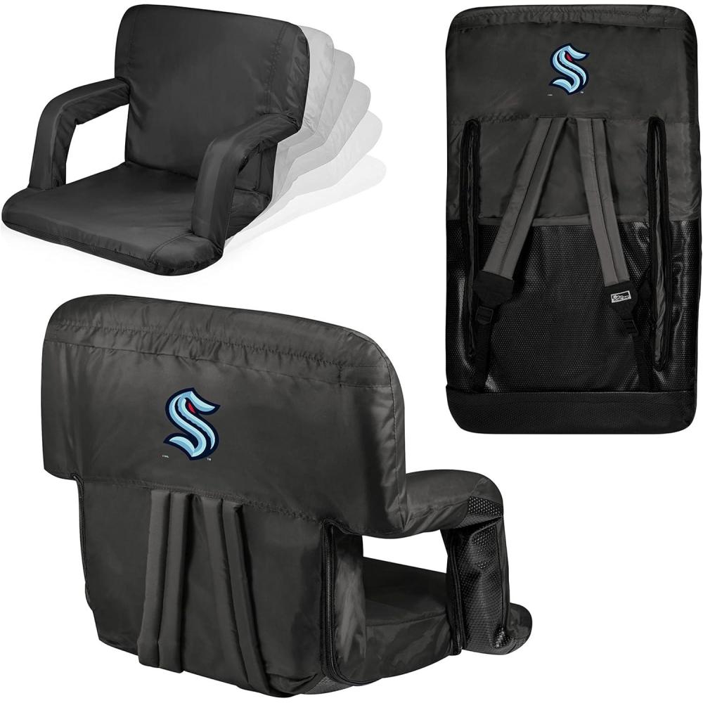 imagePICNIC TIME NHL Anaheim Ducks Ventura Reclining Stadium Seat with Back Support Bleacher Seat Beach Floor ChairBlack
